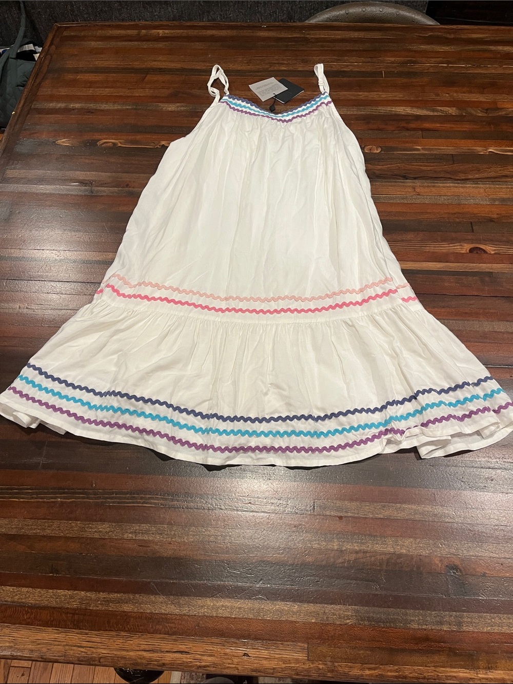 America & beyond White Cotton Sundress with Colorful Trim small NWT